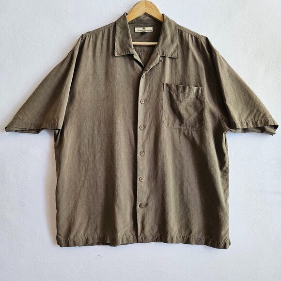 Tommy Bahama Silk Button Down Short Sleeved Shirt  Mens XL Relax Fit Brown - Picture 1 of 14